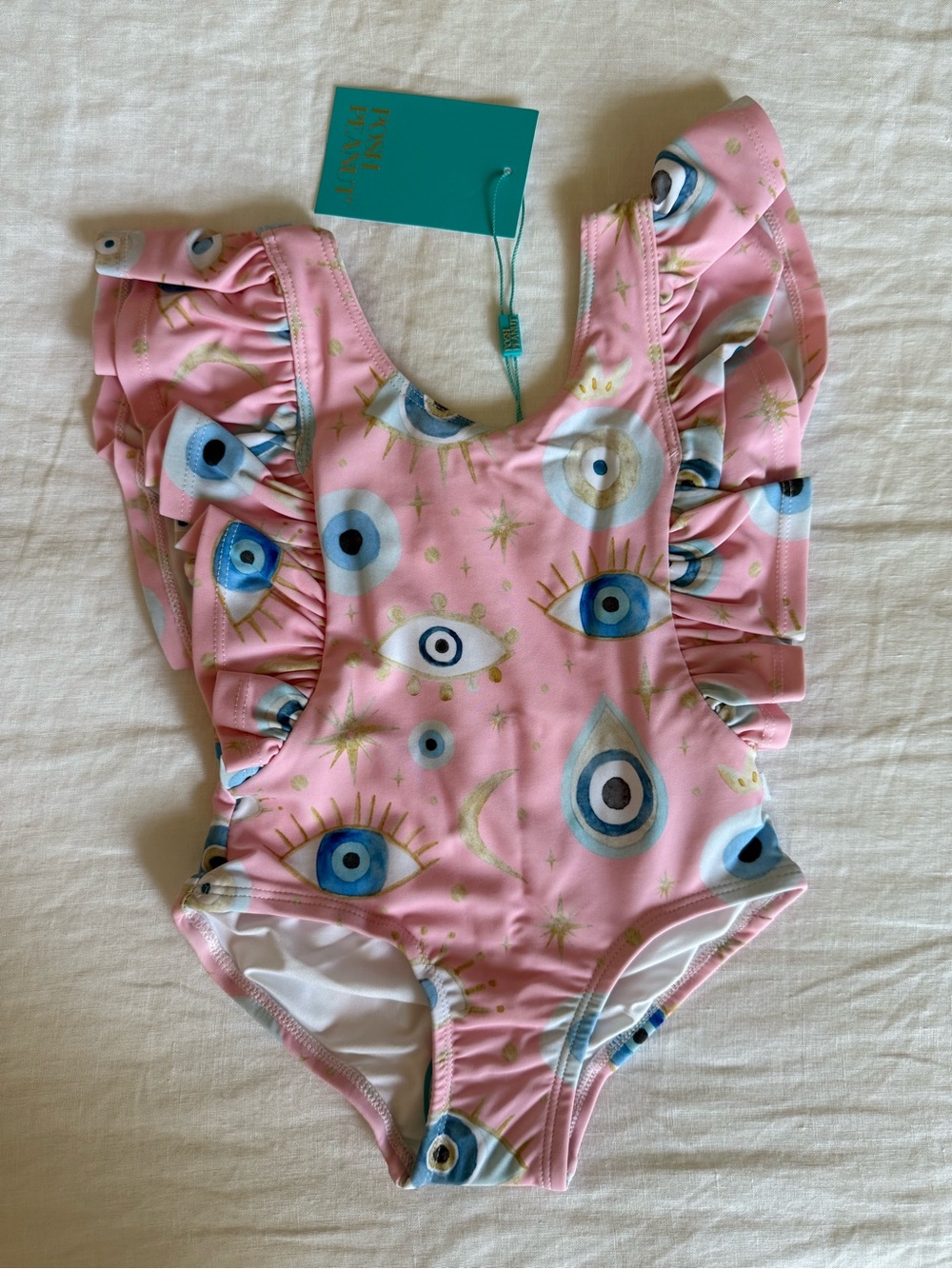 Posh Peanut Pink Evil Eye Ruffle One-Piece Swimsuit | 2T